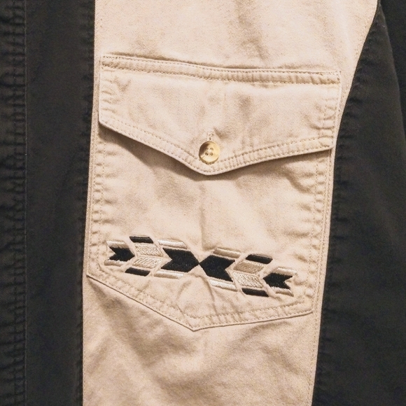 Vtg. Size L Wrangler L/Sleeve Tan & Black Color Block Aztec Western Shirt - Picture 3 of 7